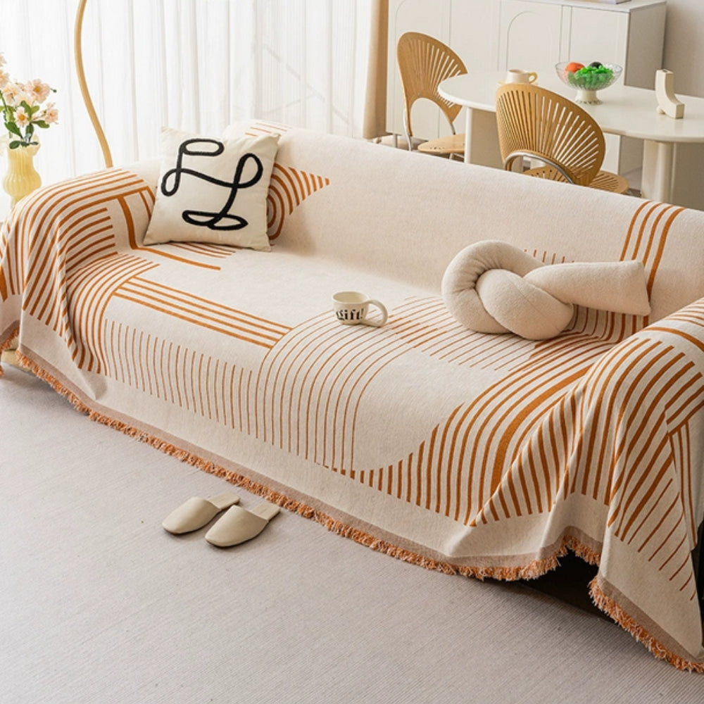 Geometric Patterned Sofa Throw with Tassel Edges