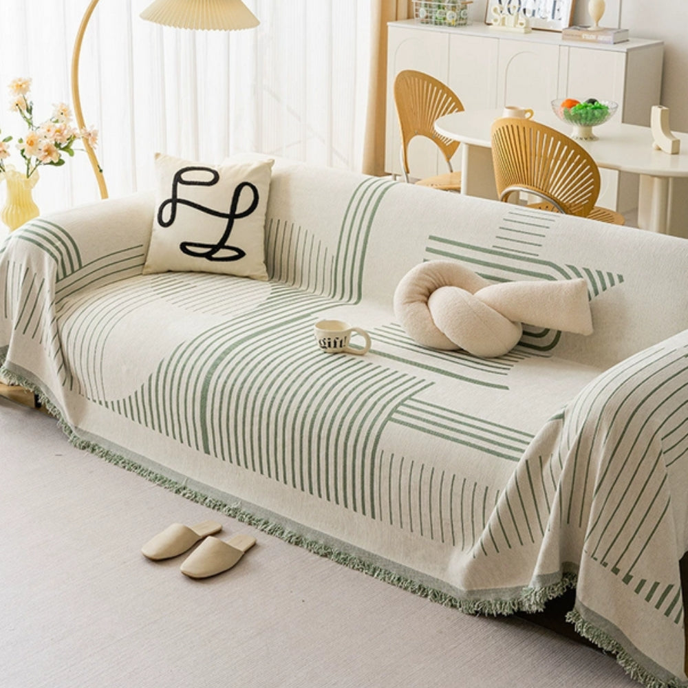 Geometric Patterned Sofa Throw with Tassel Edges