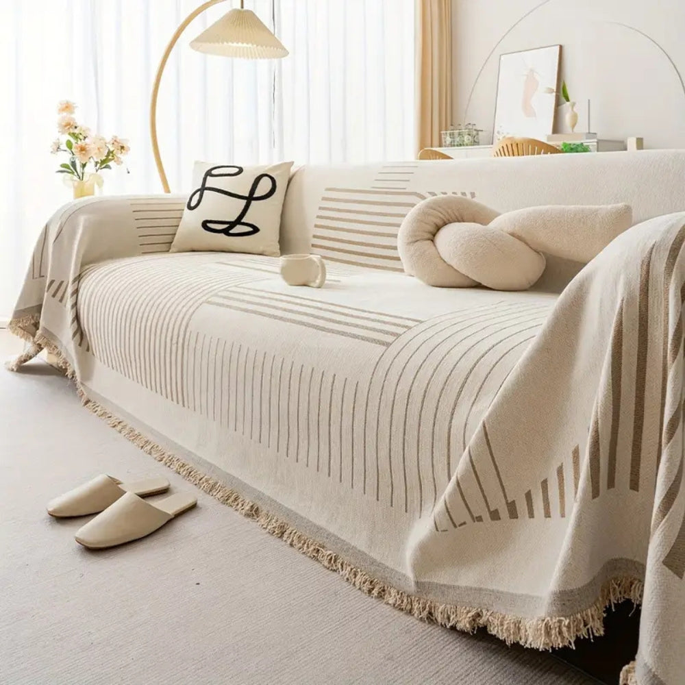 Geometric Patterned Sofa Throw with Tassel Edges