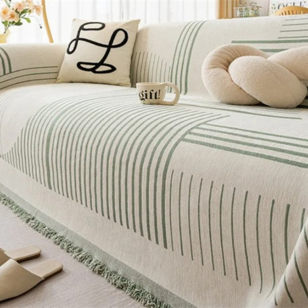 Geometric Patterned Sofa Throw with Tassel Edges