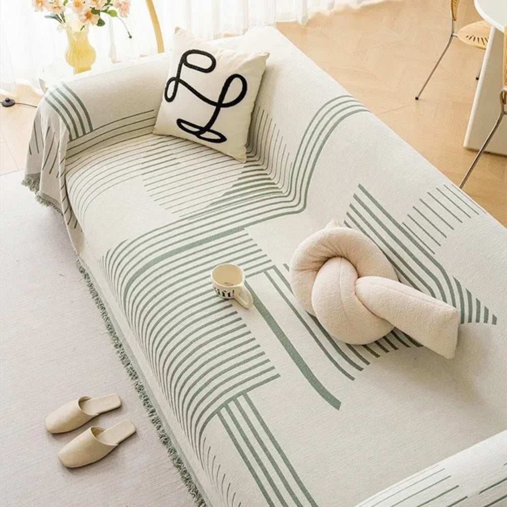 Geometric Patterned Sofa Throw with Tassel Edges