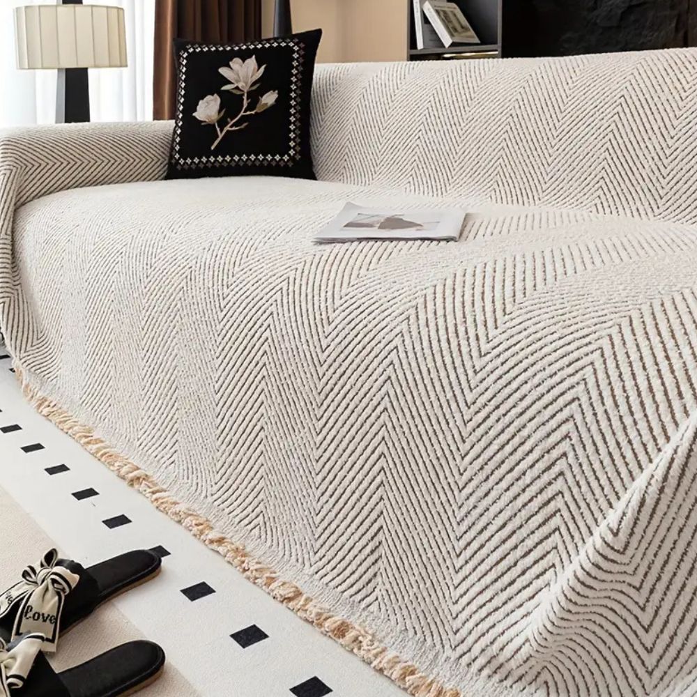 Herringbone Sofa Throw with Tassels, Multiple Sizes