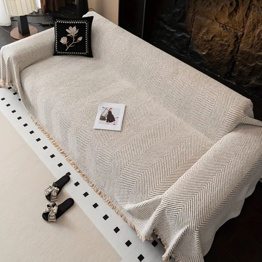 Herringbone Sofa Throw with Tassels, Multiple Sizes