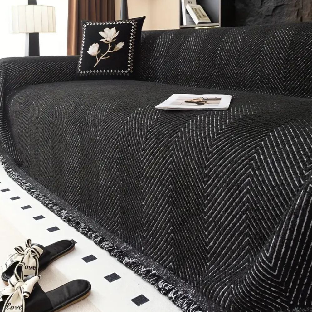 Herringbone Sofa Throw with Tassels, Multiple Sizes