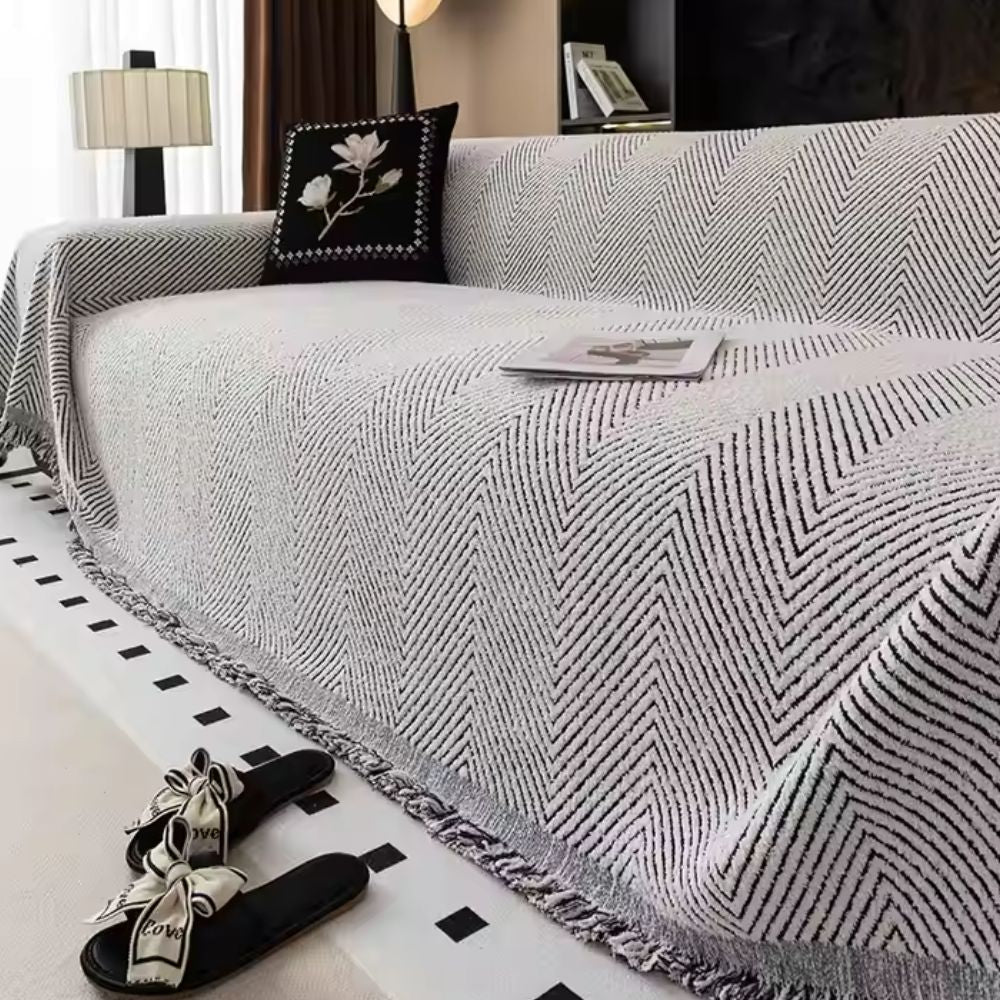 Herringbone Sofa Throw with Tassels, Multiple Sizes