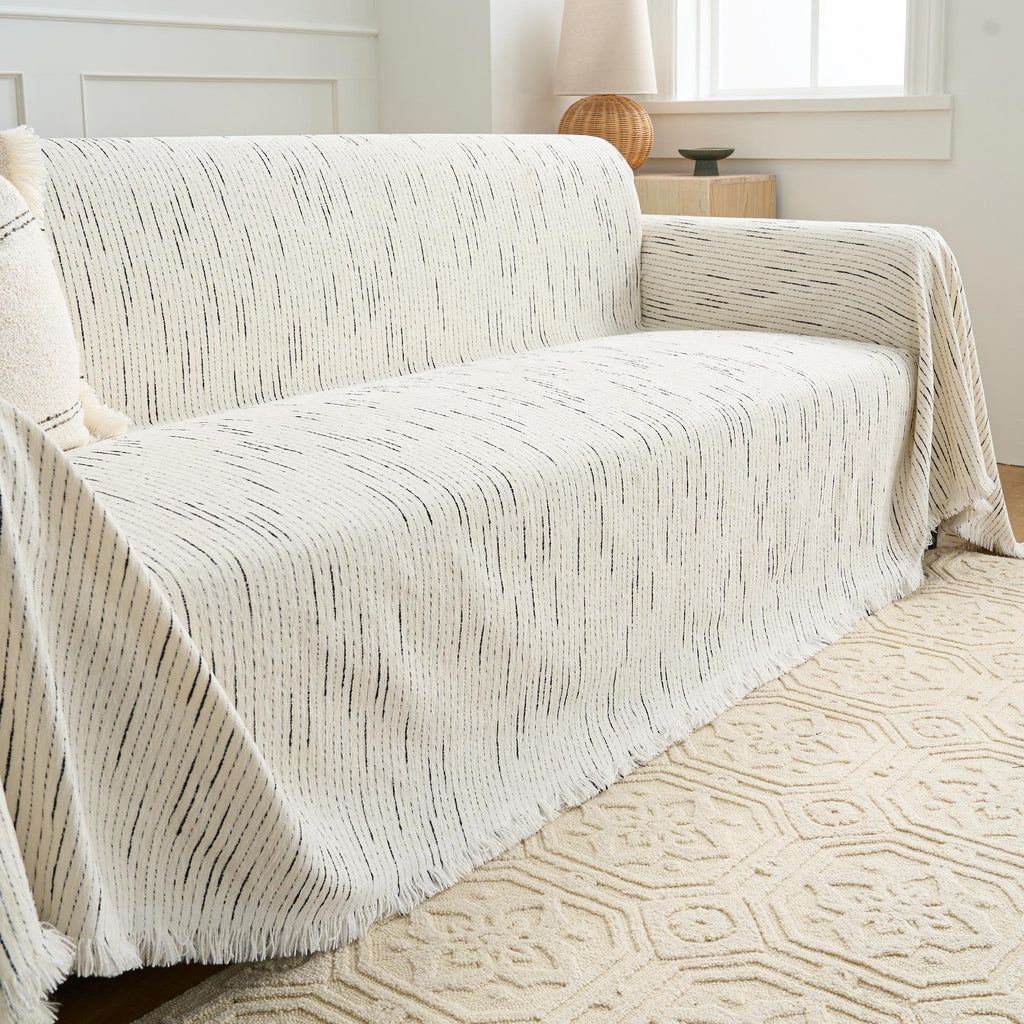 Striped Jacquard Sofa Throw with Tassel Edging