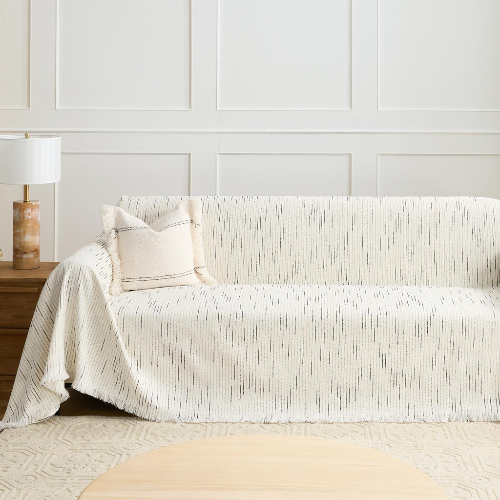 Striped Jacquard Sofa Throw with Tassel Edging
