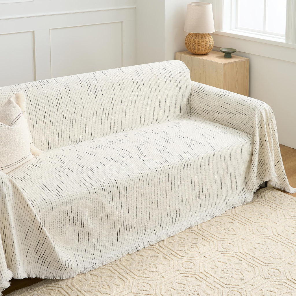 Striped Jacquard Sofa Throw with Tassel Edging