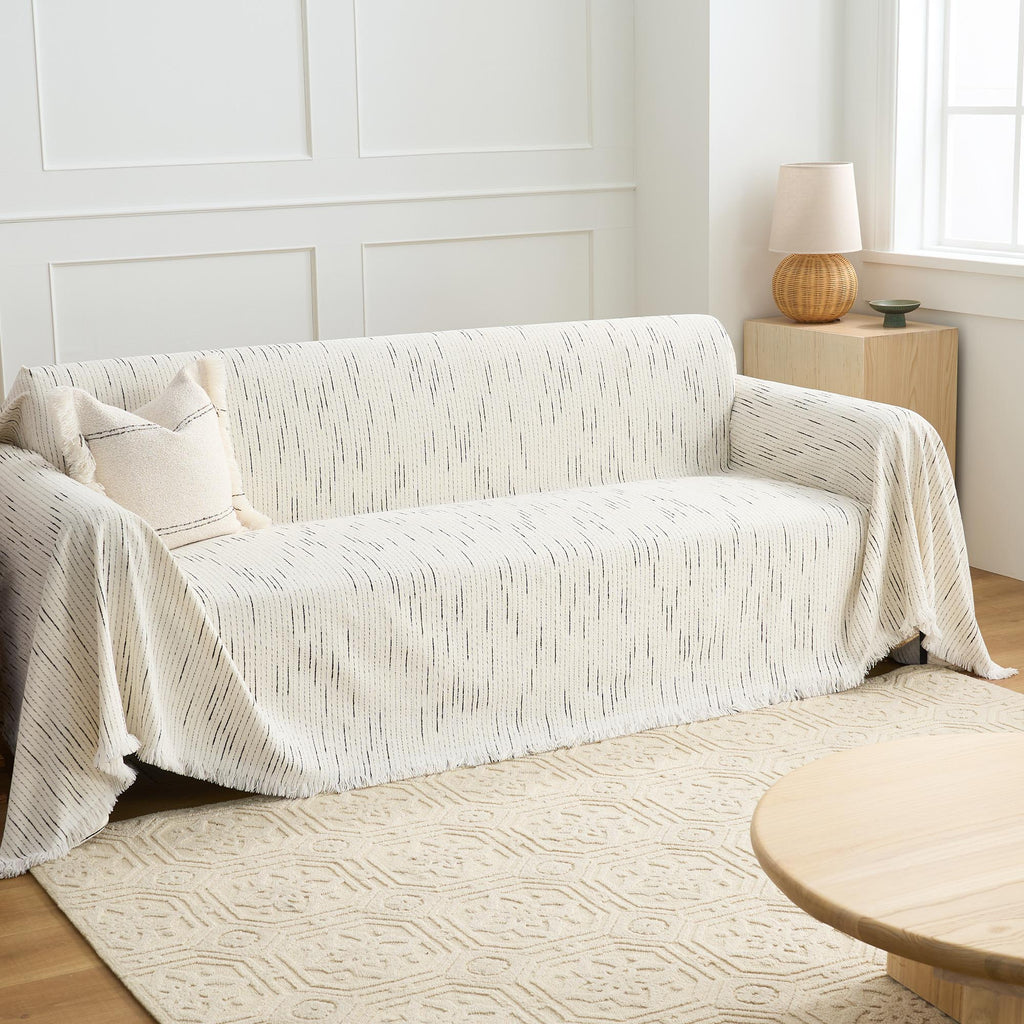 Striped Jacquard Sofa Throw with Tassel Edging