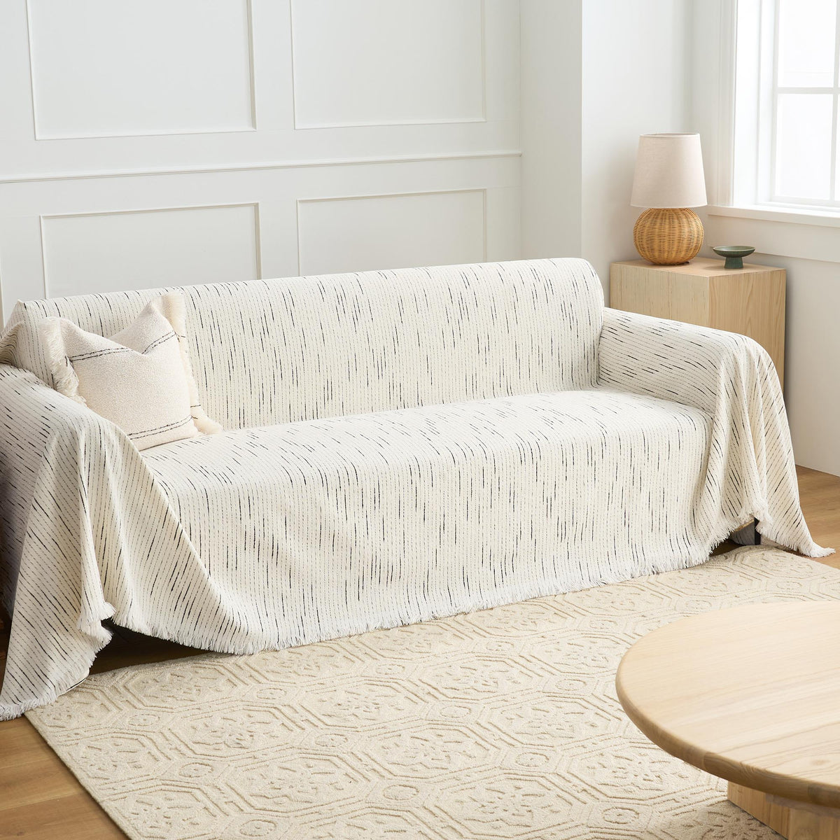 Striped Jacquard Sofa Throw with Tassel Edging