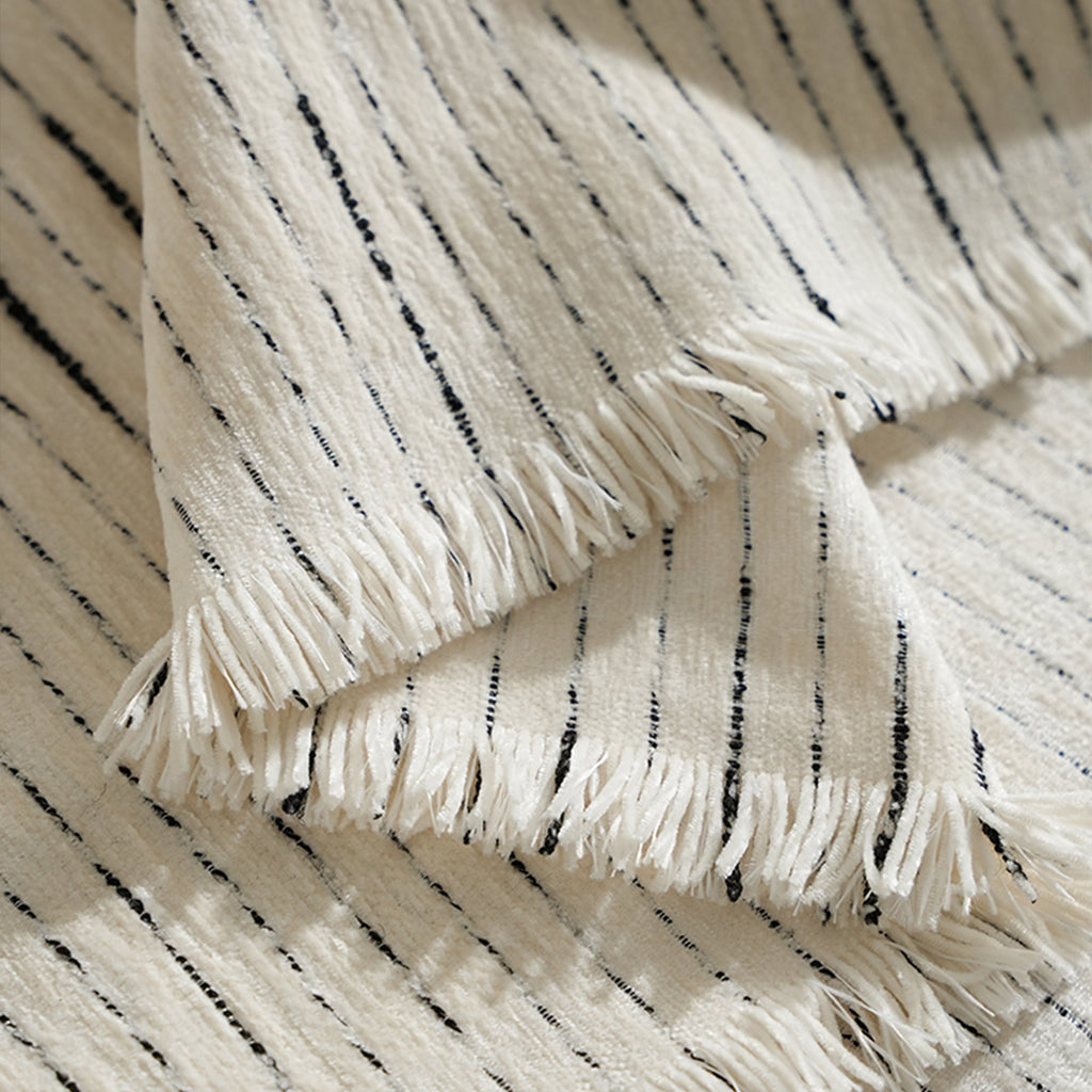 Striped Jacquard Sofa Throw with Tassel Edging