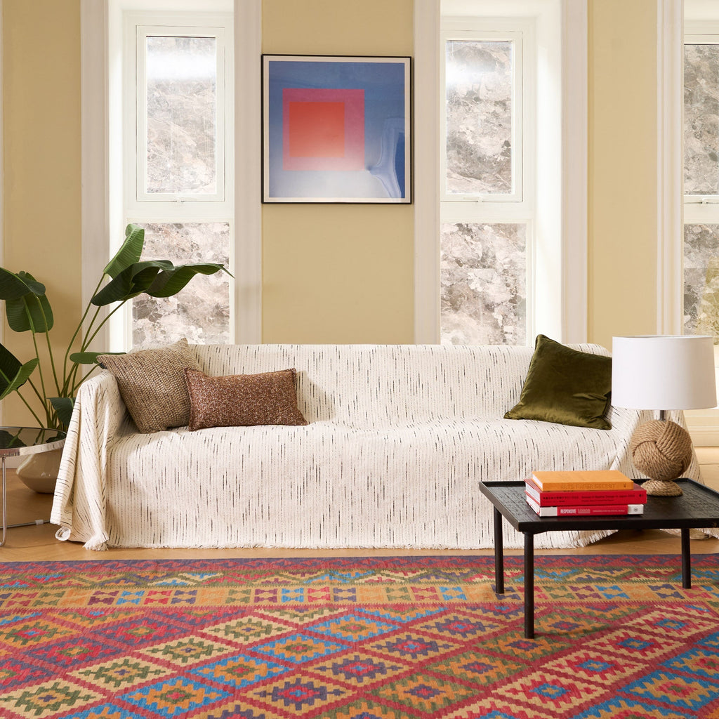Striped Jacquard Sofa Throw with Tassel Edging