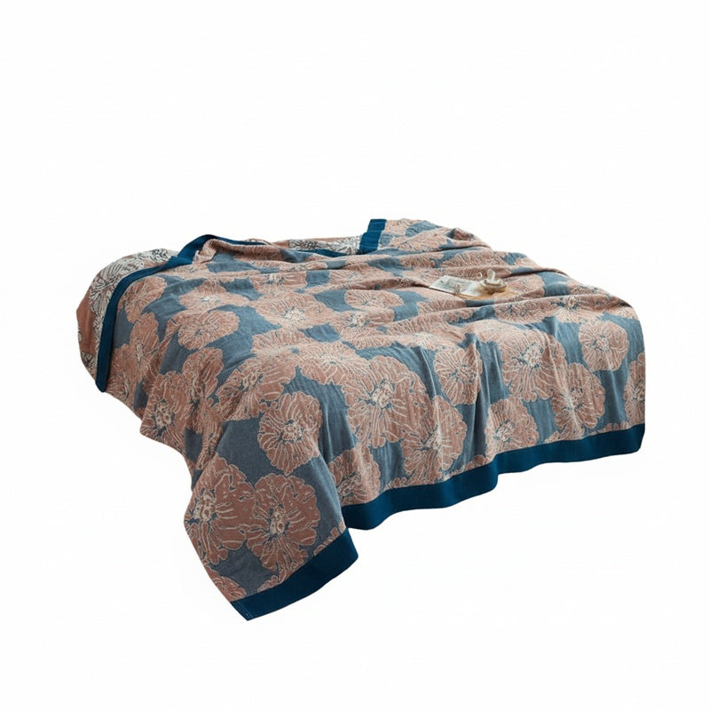 Japanese-Style Patterned Cotton Bedspread Throw