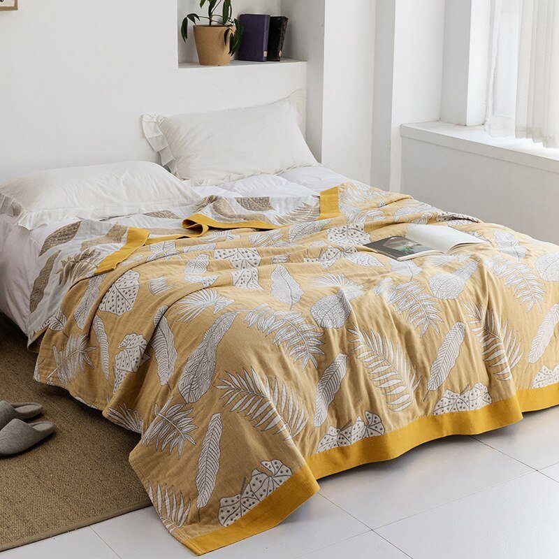 Japanese-Style Patterned Cotton Bedspread Throw