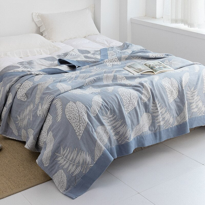 Japanese-Style Patterned Cotton Bedspread Throw
