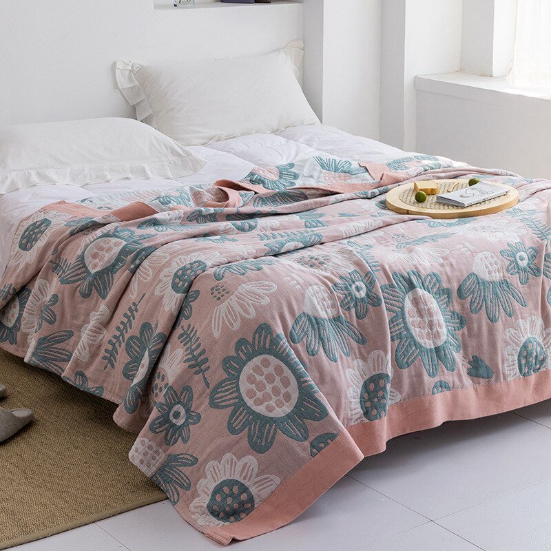Japanese-Style Patterned Cotton Bedspread Throw