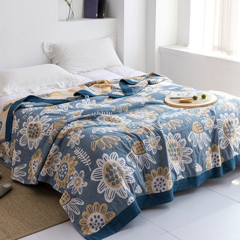 Japanese-Style Patterned Cotton Bedspread Throw