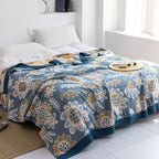 Japanese-Style Patterned Cotton Bedspread Throw