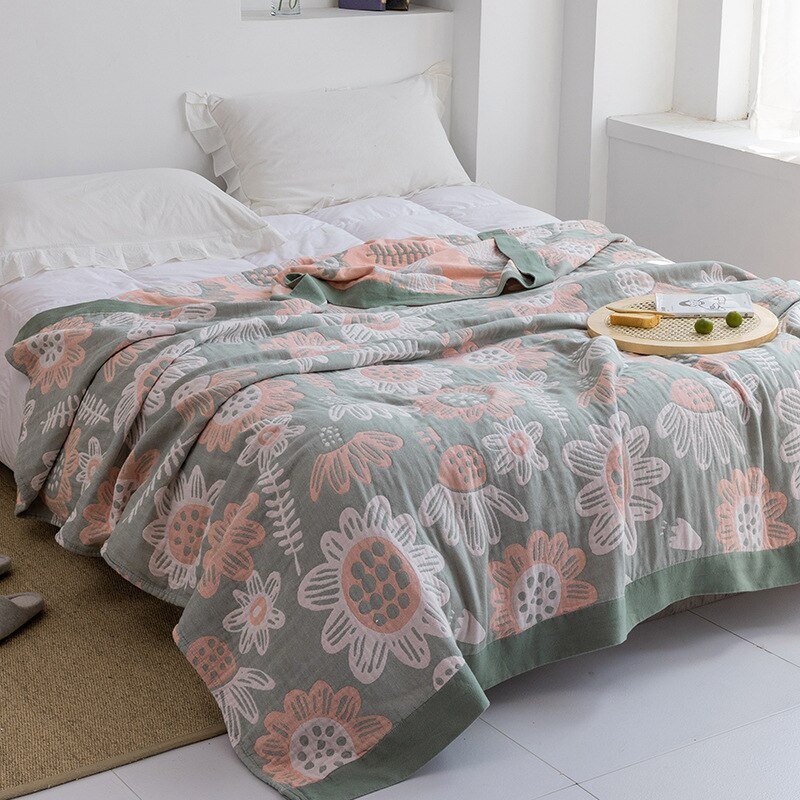 Japanese-Style Patterned Cotton Bedspread Throw