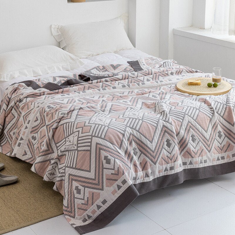 Japanese-Style Patterned Cotton Bedspread Throw