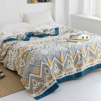 Japanese-Style Patterned Cotton Bedspread Throw