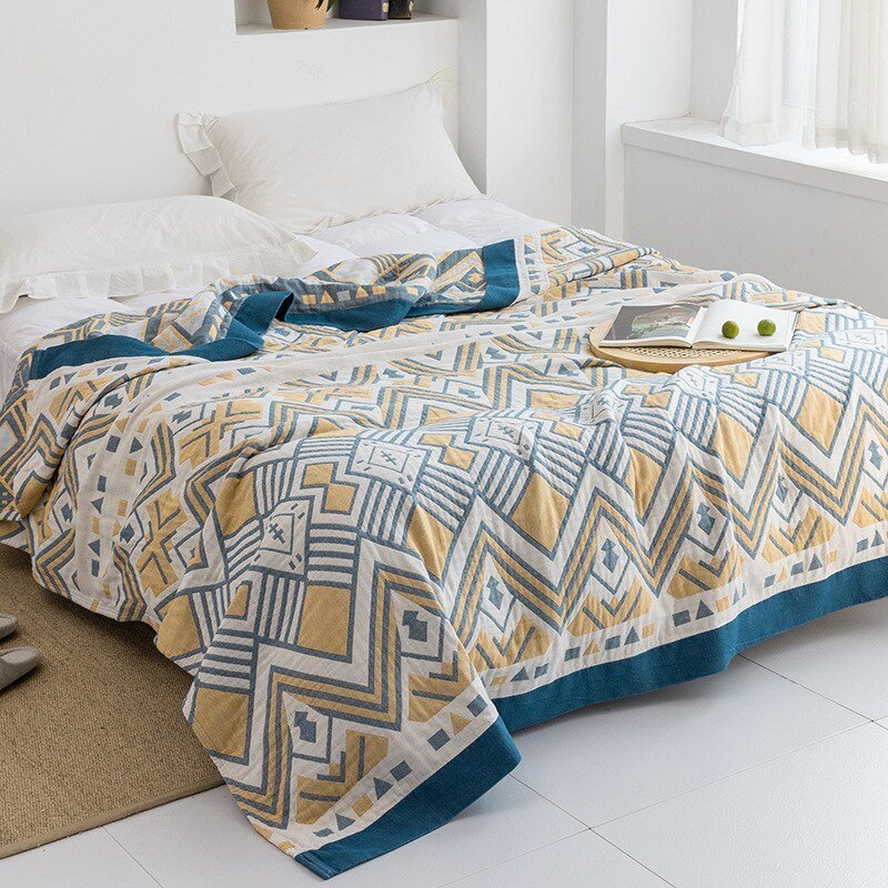 Japanese-Style Patterned Cotton Bedspread Throw