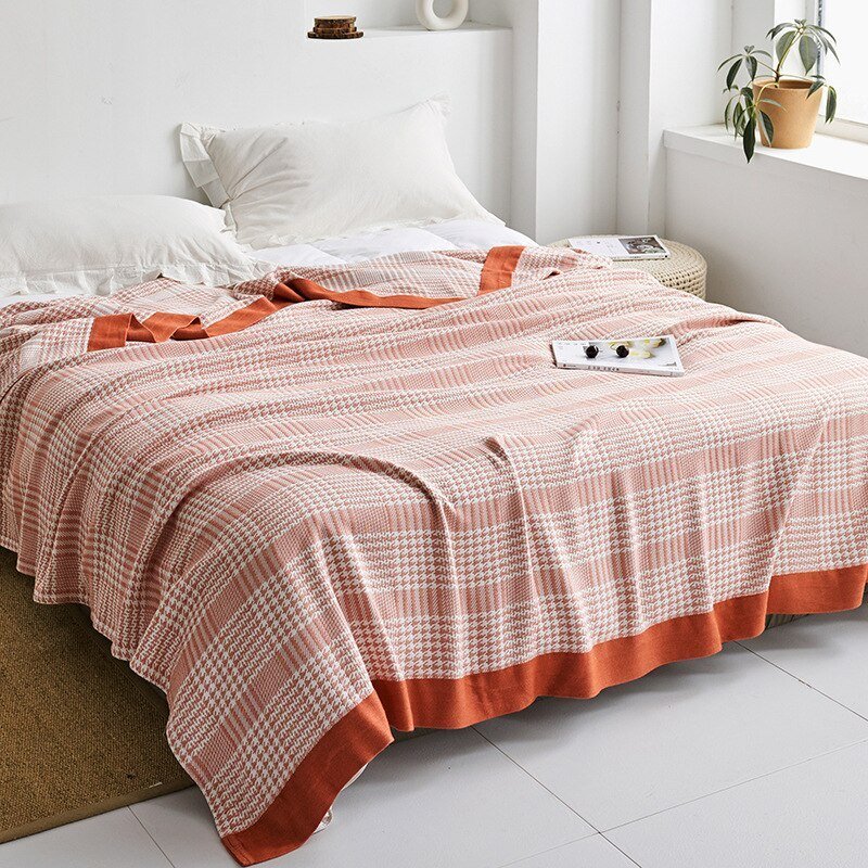 Japanese-Style Patterned Cotton Bedspread Throw