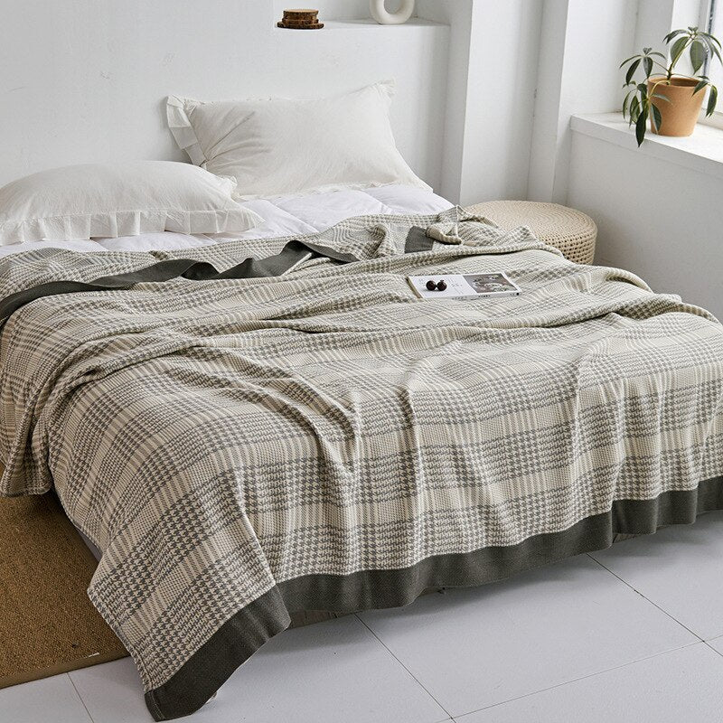 Japanese-Style Patterned Cotton Bedspread Throw