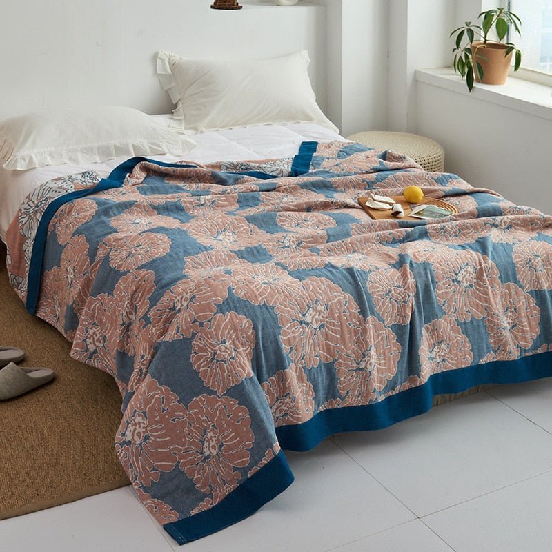 Japanese-Style Patterned Cotton Bedspread Throw