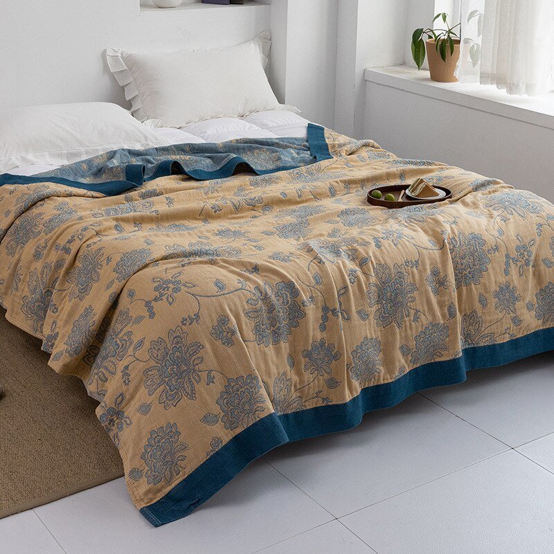 Japanese-Style Patterned Cotton Bedspread Throw