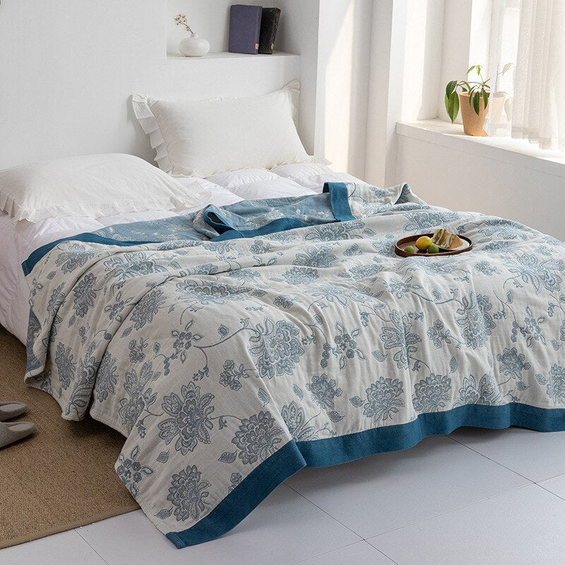 Japanese-Style Patterned Cotton Bedspread Throw