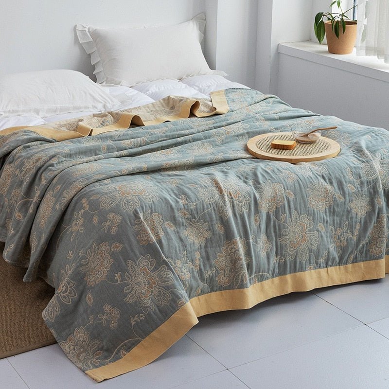 Japanese-Style Patterned Cotton Bedspread Throw