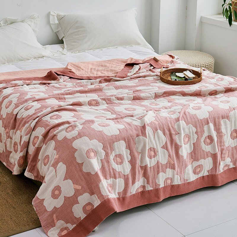 Japanese-Style Patterned Cotton Bedspread Throw