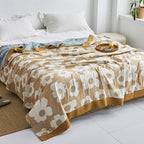 Japanese-Style Patterned Cotton Bedspread Throw