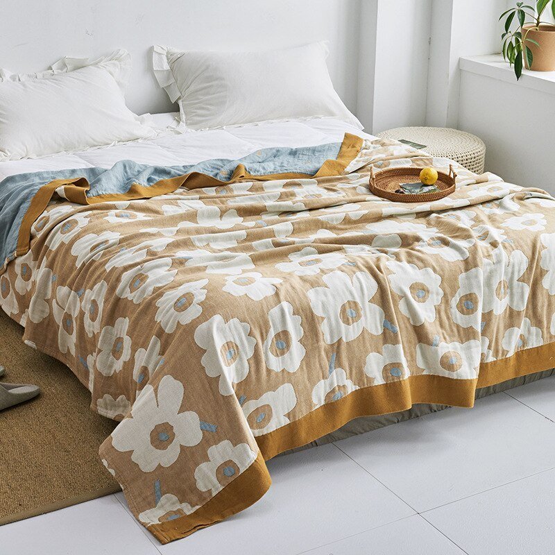 Japanese-Style Patterned Cotton Bedspread Throw