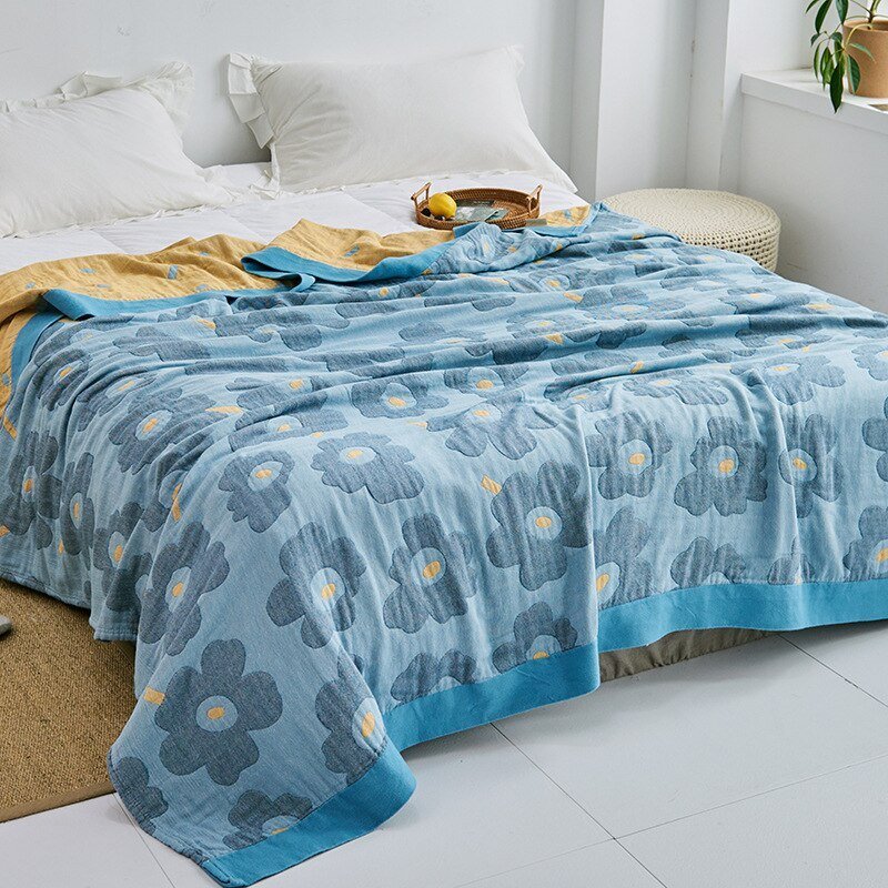 Japanese-Style Patterned Cotton Bedspread Throw