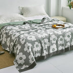 Japanese-Style Patterned Cotton Bedspread Throw