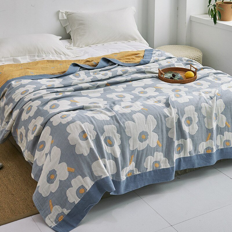 Japanese-Style Patterned Cotton Bedspread Throw