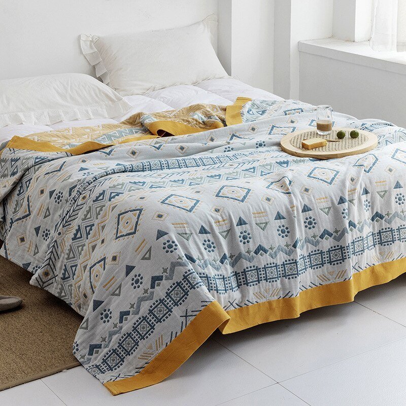 Japanese-Style Patterned Cotton Bedspread Throw