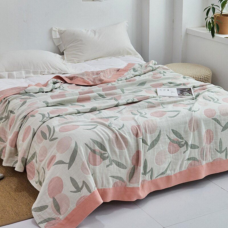Japanese-Style Patterned Cotton Bedspread Throw