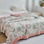 Japanese-Style Patterned Cotton Bedspread Throw