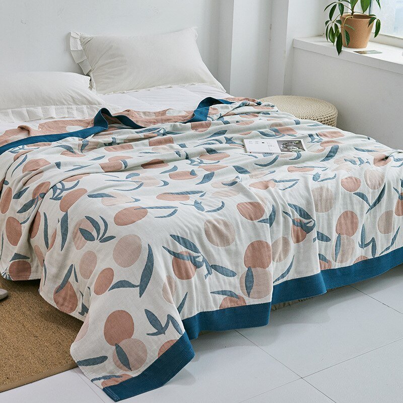 Japanese-Style Patterned Cotton Bedspread Throw