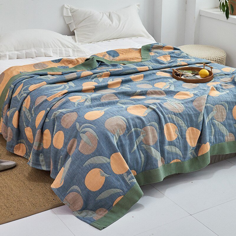 Japanese-Style Patterned Cotton Bedspread Throw