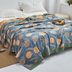 Japanese-Style Patterned Cotton Bedspread Throw