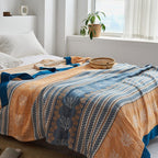 Japanese-Style Patterned Cotton Bedspread Throw