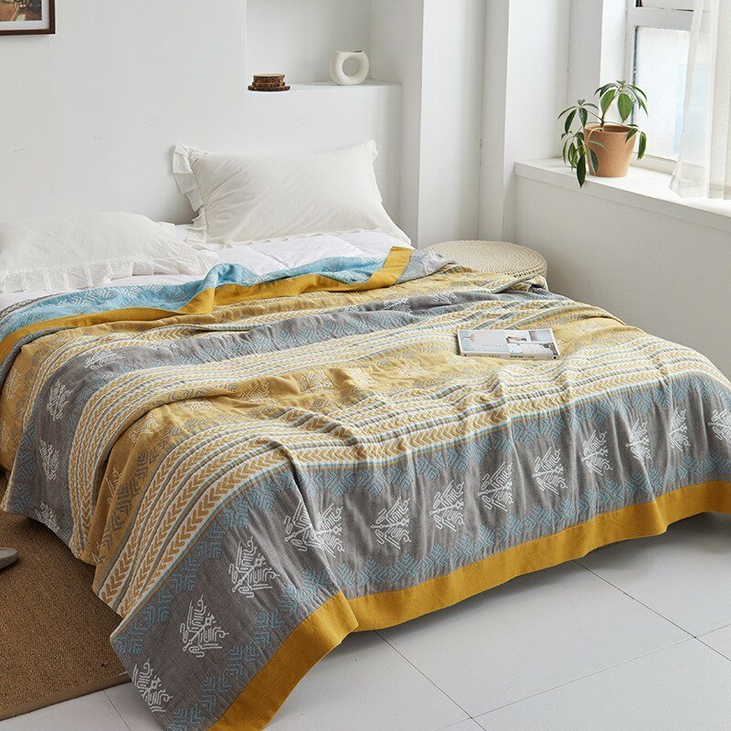 Japanese-Style Patterned Cotton Bedspread Throw