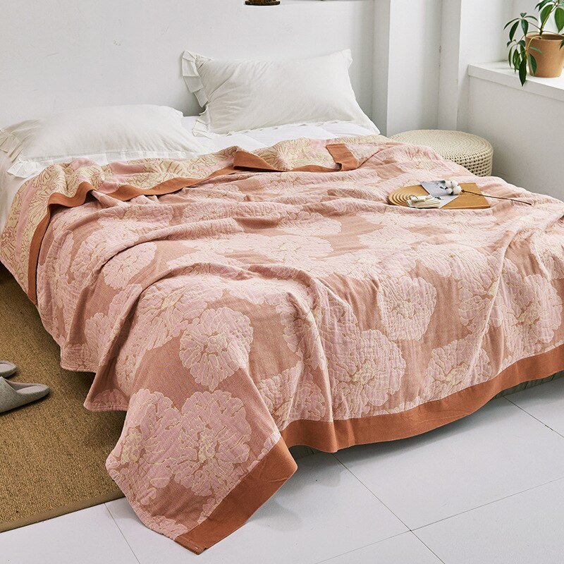Japanese-Style Patterned Cotton Bedspread Throw