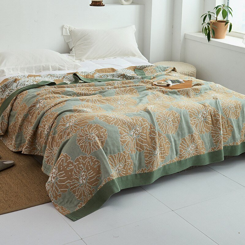 Japanese-Style Patterned Cotton Bedspread Throw