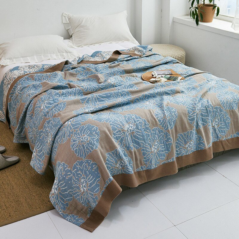 Japanese-Style Patterned Cotton Bedspread Throw