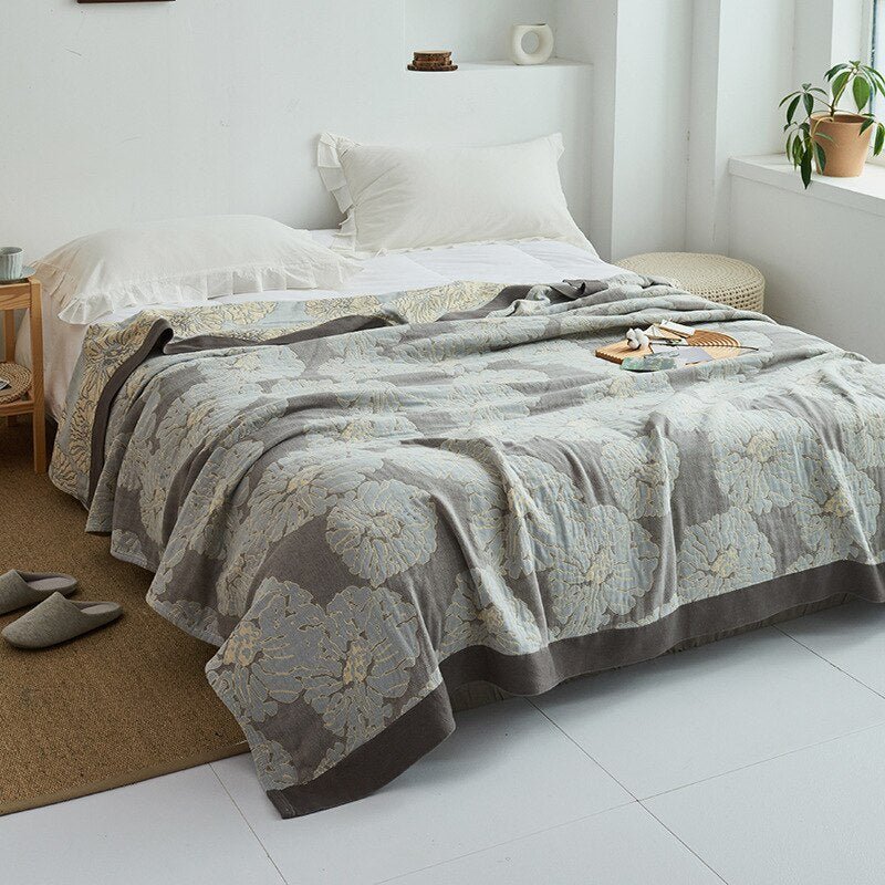 Japanese-Style Patterned Cotton Bedspread Throw